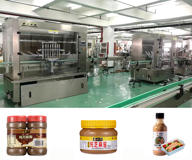 全自動芝麻醬灌裝機生產(chǎn)線及灌裝樣品展示